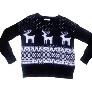 Ruby Moon Wool Blend Deer Knit Pullover Sweater Womens Black & White XS